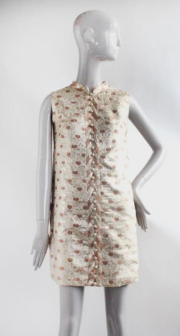 1960s Vintage Rare Chergui Haute Couture Algeria Metallic Brocade Mini Dress